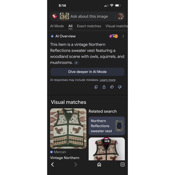 Northern Reflections Vest Women M Green Woodland Owl Sweater Earthy Fall Teacher - Picture 6 of 9